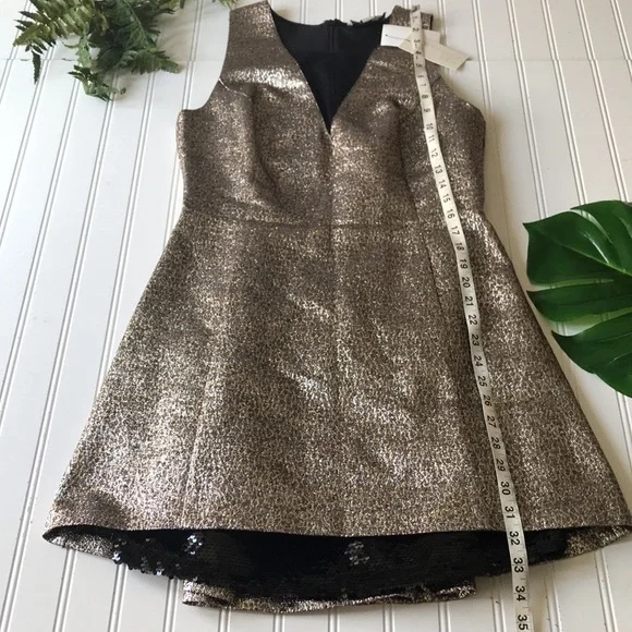 Sachin & Babi cocktail mini dress metallic gold silver black mesh sequin NWT - Picture 3 of 16